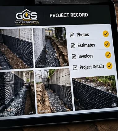 Ground Guard project record with project photos, estimates and invoices