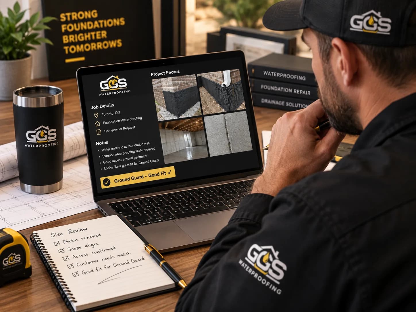 Ground Guard reviewing project photos and job details
