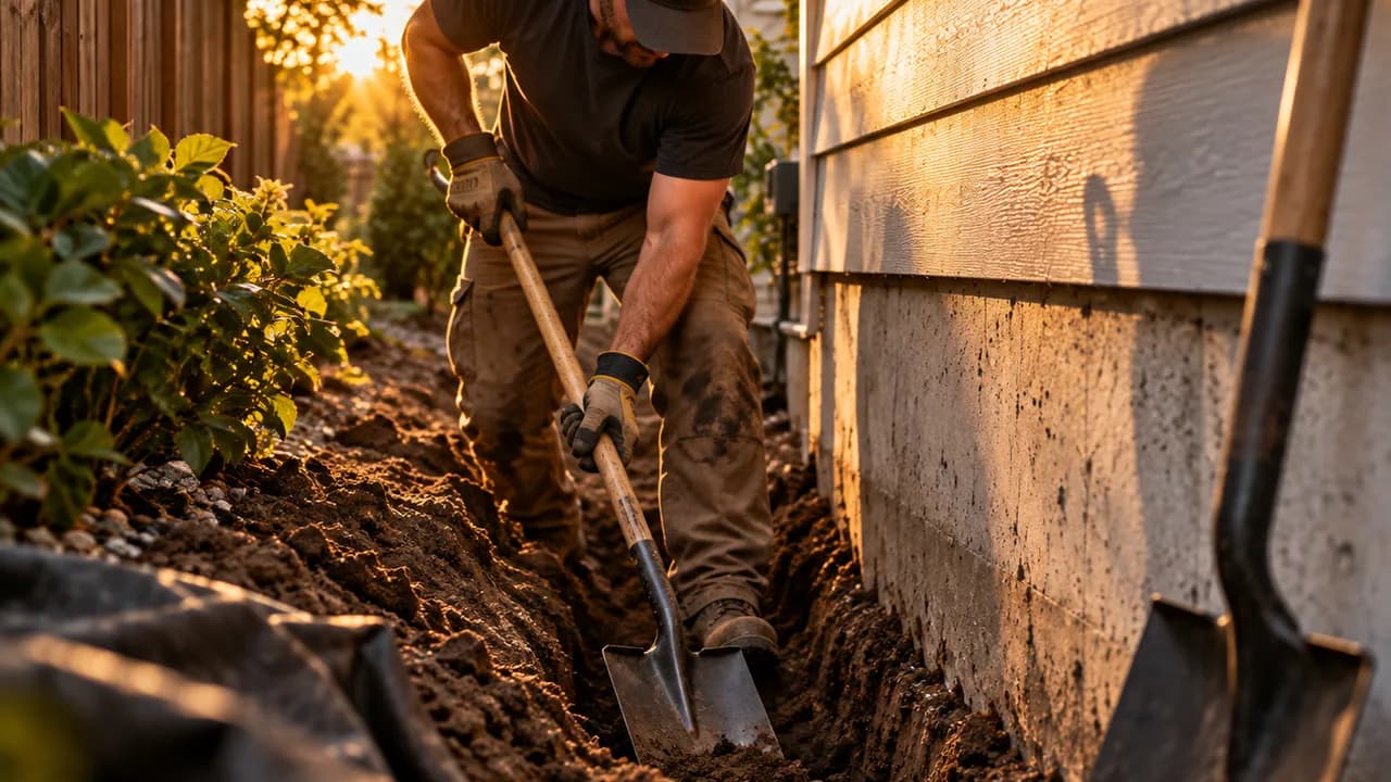 Controlled hand excavation in a tight residential side yard