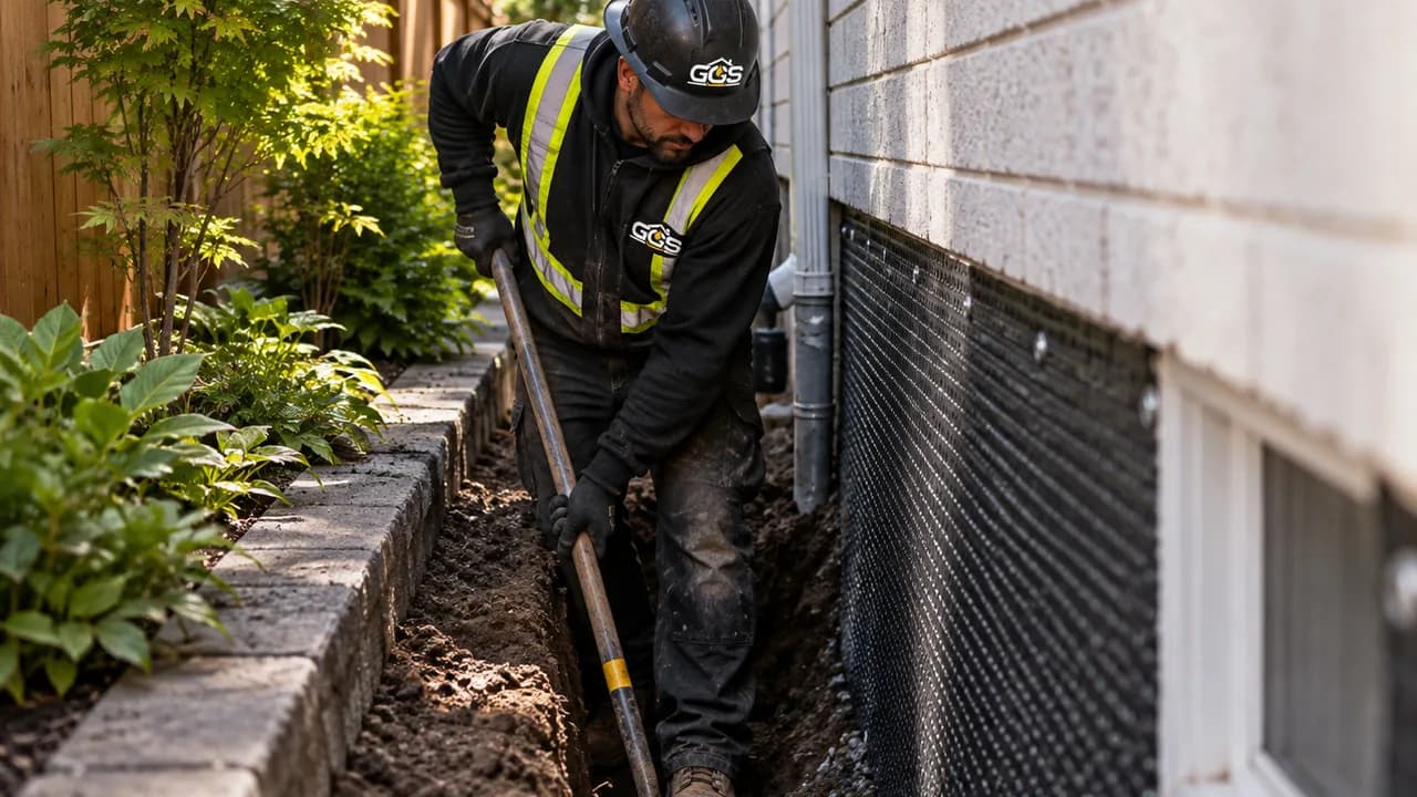 Hand excavation in a narrow side yard with limited machinery access